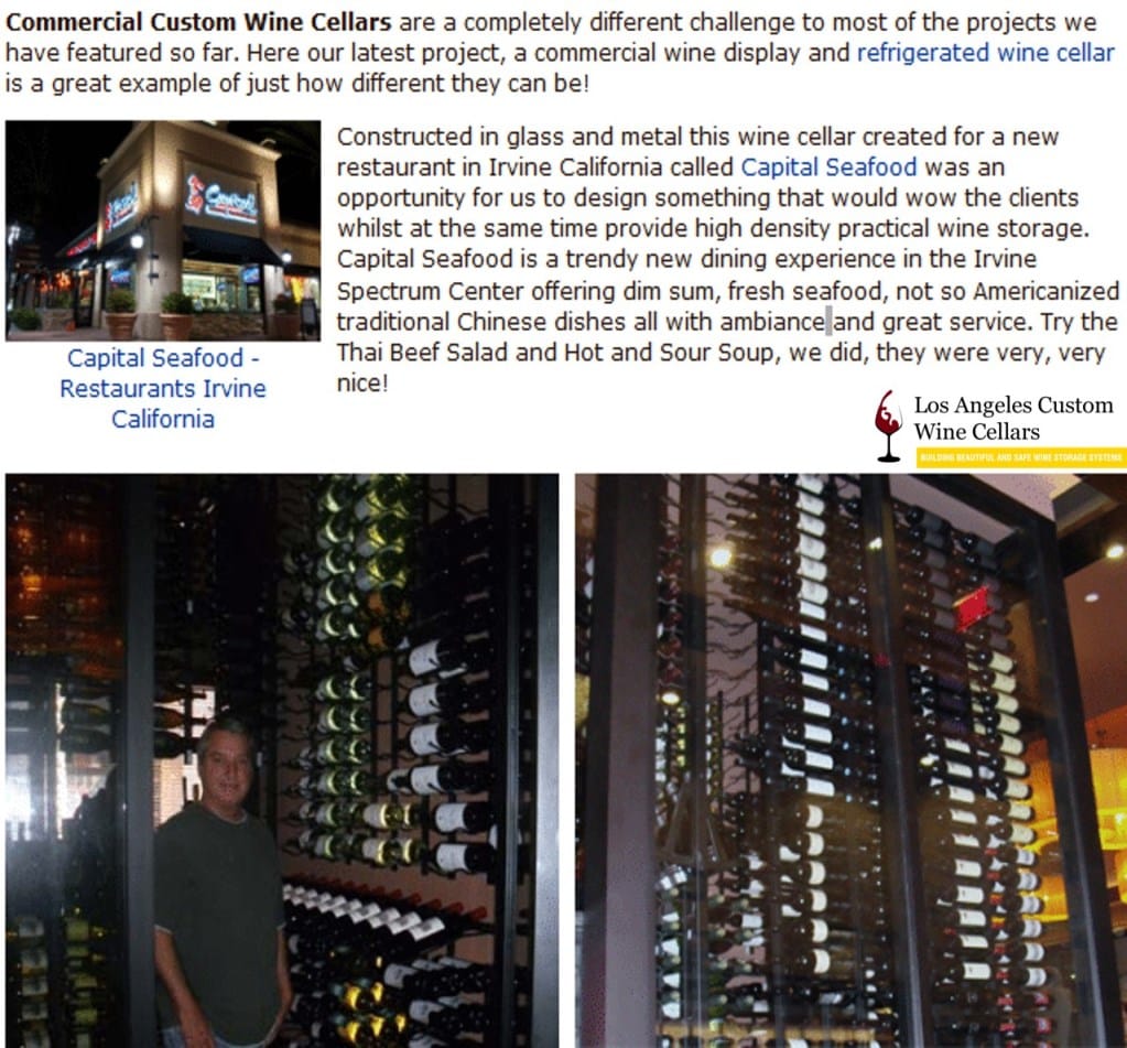 Commercial Wine Cellar in Orange County Built by Coastal Custom Wine Cellars Using Contemporary Wine Racks