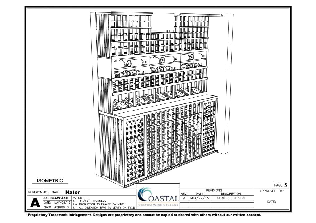 3D Drawing Los Angeles Residential Wine Cellar Built in a Kitchen