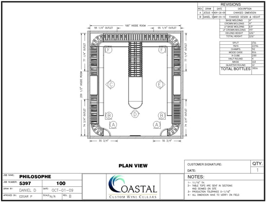 3D Image Plan View Custom Wine Cellar Refrigeration Project Los Angeles