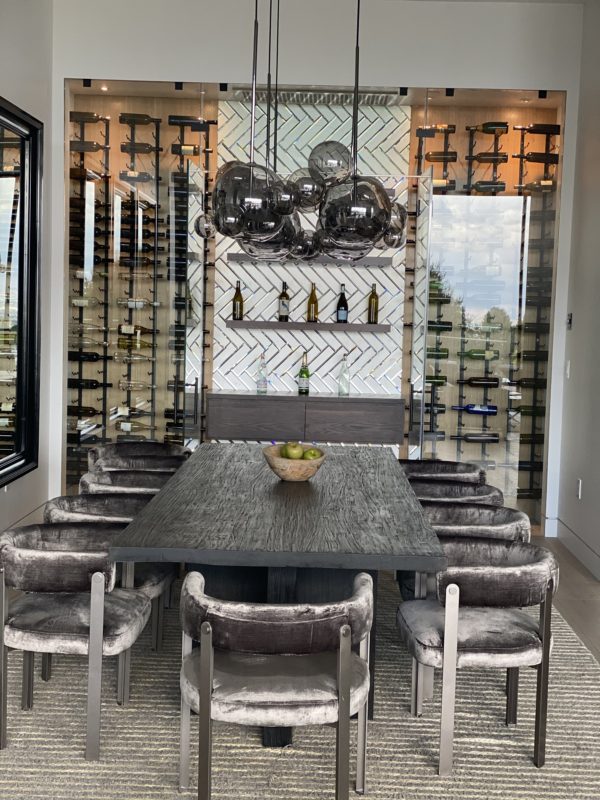 Modern Glass Closet Wine Cellar Los Angeles with Metal and Wood Wine Racks