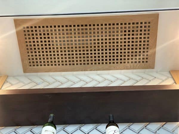 White Oak Wooden Grill Covers Conceals the Fan Coils Glass Wine Cellar Project Los Angeles