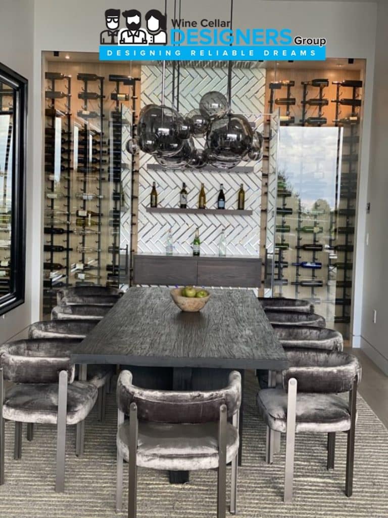 Luxury Custom Home Wine Cellar with a Glass Door