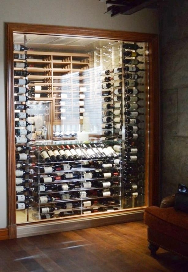 Contemporary Wine Cellars with Glass Doors and Custom Metal Wine RacksV