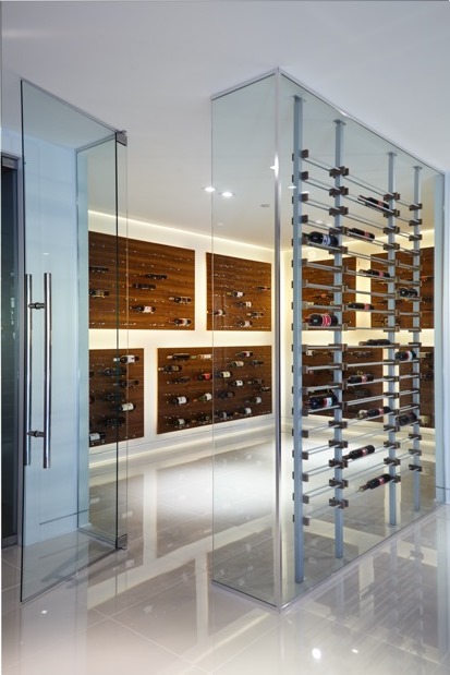 Elegant Wine Room with Contemporary Wine Racks