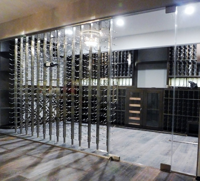Modern Home Wine Cellar with Metal Wine Racks