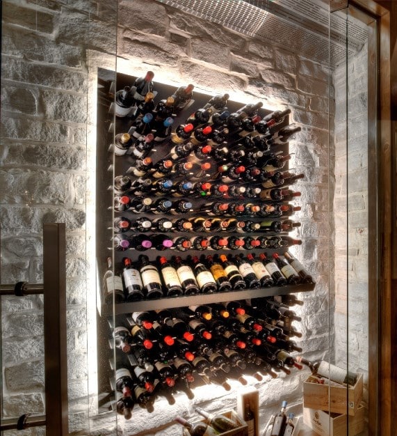 Modern Home Wine Cellar with Peg Wine Racks