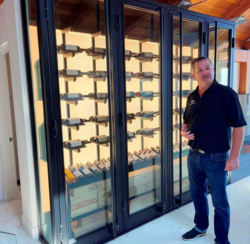 Contemporary Wine Display with Glass Wine Cellar Doors