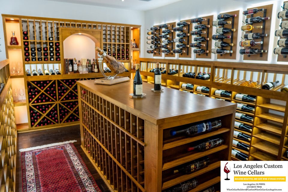 rustic wine cellar with wooden and metal wine racking