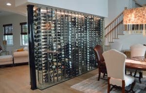 Glass Wine Wall with Modern Wine Racks