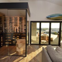56 - Modern Contemporary Glass Custom Cellar Refrigerated Wine Display Mantatton Beach Los Angles County