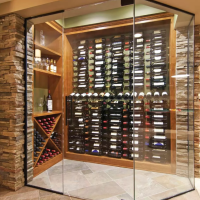 2 - Rustic Glass Wine Cellar with Wooden Wine Racks Rustic Glass Wine Cellar with Wooden Wine Racks