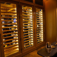 (5) Cabinets made from premium white oak and finished with a high-gloss lacquer.