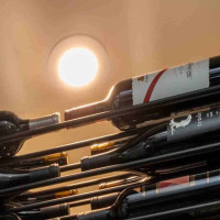 (7) Most times, a simple LED puck light is enough to curate a dramatic ambiance for a wine closet.